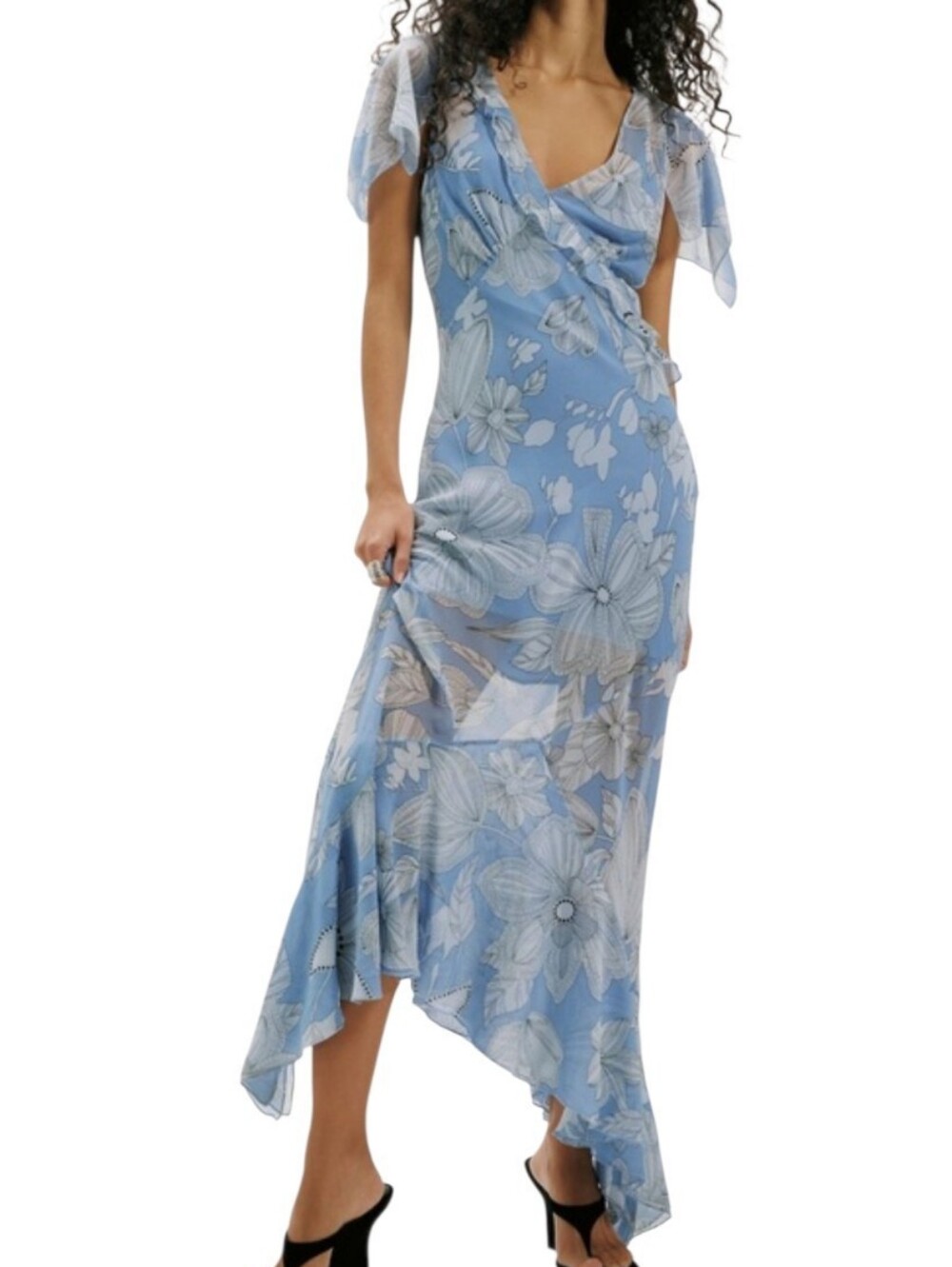 NWT Free People Moonlight Chiffon Maxi Floral Dress In Blissful Blue